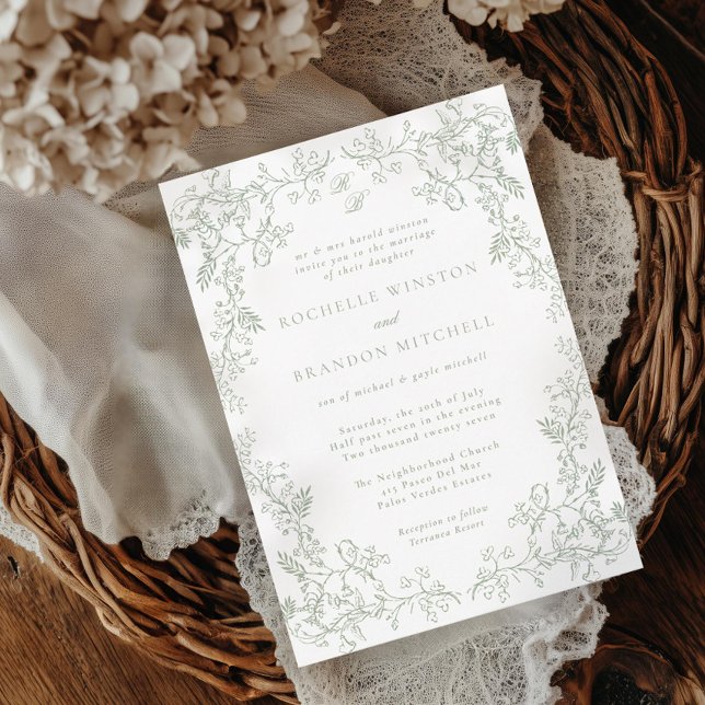 Invitation Chinoiserie romantique Sage Vert Mariage (Créateur téléchargé)