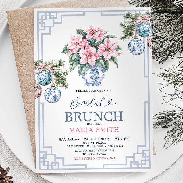 Invitation Chinoiserie Rose Floral Noël Bridal Brunch (Créateur téléchargé)