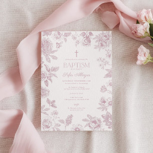 Invitation Chinoiserie Rose Poussiéreuse Toile Florale Baptêm