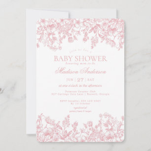 Invitation Chinoiserie rose Vintage Baby shower floral
