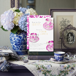 Invitation Chinoiserie Time for Tea Bridal Shower Pink 