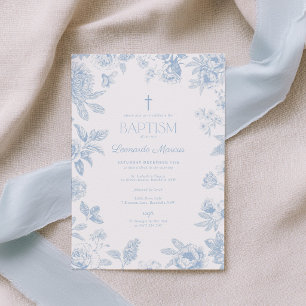 Invitation Chinoiserie Toile Bleue Florale Baptême