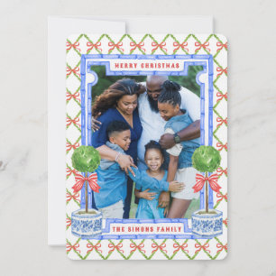 Invitation Chinoiserie Topiary avec des vaches rouges   Noël