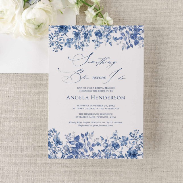 Invitation Chinoiserie Victorian Quelque chose de bleu Fête d (chinoiserie victorian something blue bridal shower invitation, french toile bridal shower invite)