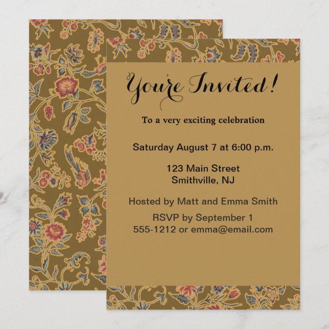 Invitation Chintz Fleur Classique Joli Design Floral Doux (Devant / Derrière)