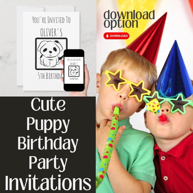 Invitation Chiot de la 5e fête d'anniversaire d'Oliver (Birthday Party Invites, You Can Change The Age: 1st, 2nd, 3rd, 4th, 5th, etc...)