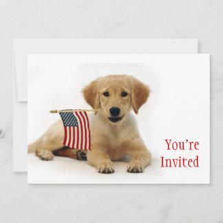 Invitation Chiot d'or et drapeau américain