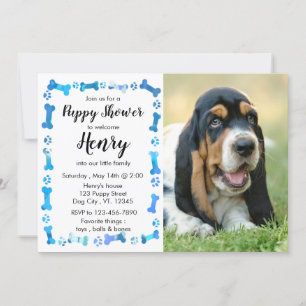 Invitation Chiot Douche - Garçon bleu animal - Chien Annivers