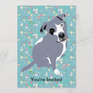 Invitation Chiot gris mignon de Pitbull sur le motif de