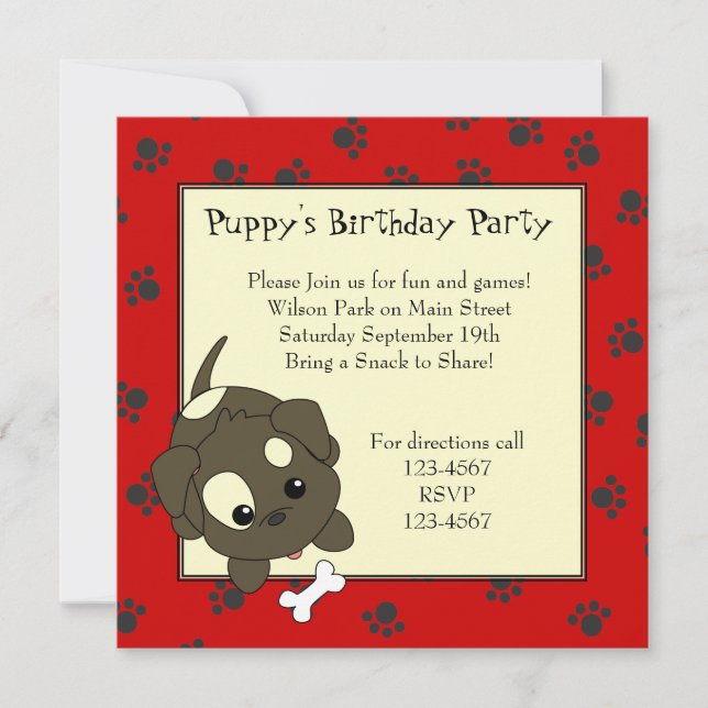 Invitation Chiot mignon avec os (Devant)