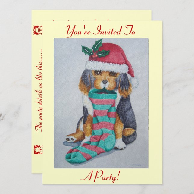 Invitation chiot noir et brun mignon vêtu pour noël (Devant / Derrière)