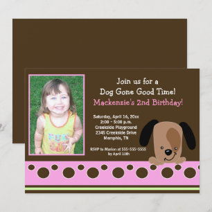 Invitation Chiot rose mod *PHOTO* Anniversaire 5x7