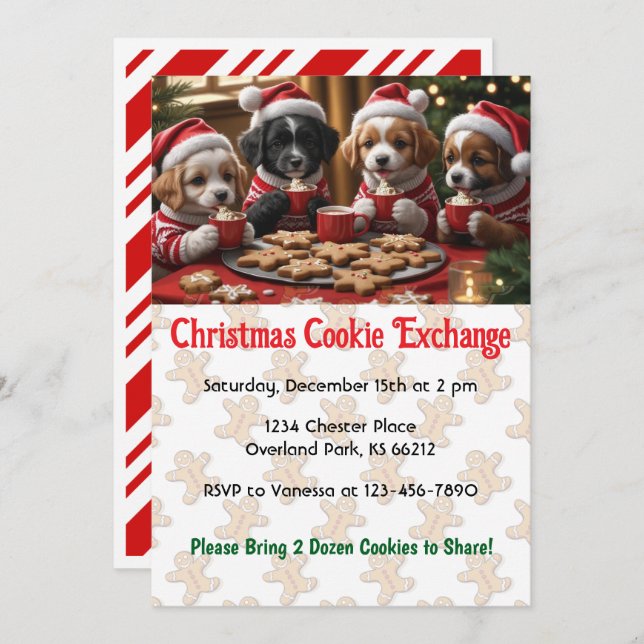 Invitation Chiots de Noël Échange de cookies personnalisés (Devant / Derrière)