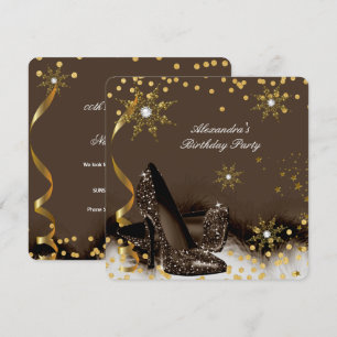 Invitation Choc Gold Brown Noir hauts talons fête d'anniversa