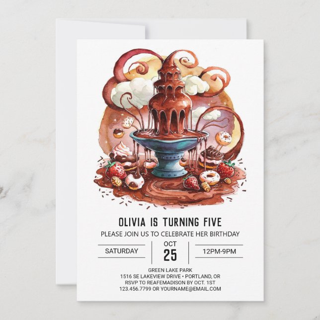 Invitation Chocolat à la fontaine mignonne Anniversaire (Devant)