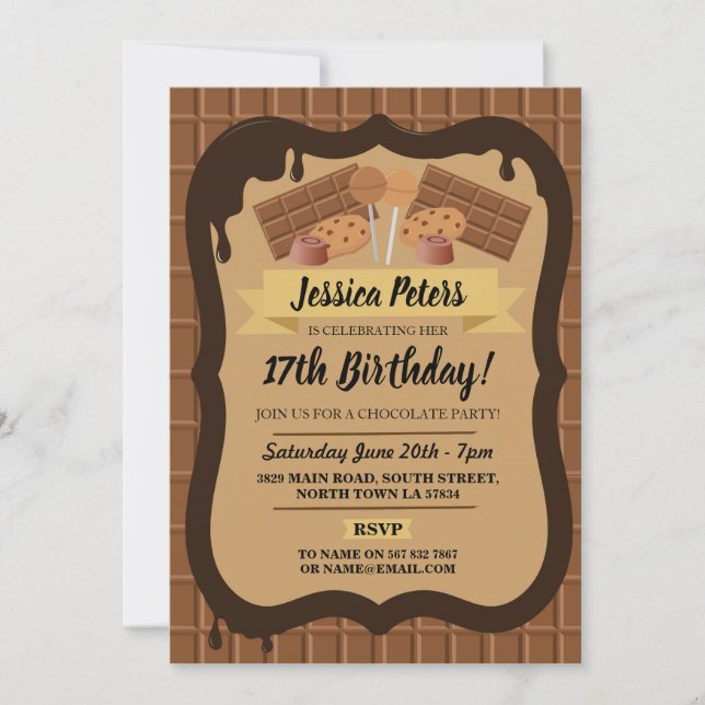 Invitation Chocolat Birthday Sweet Fountain Theme Girl's (Devant)