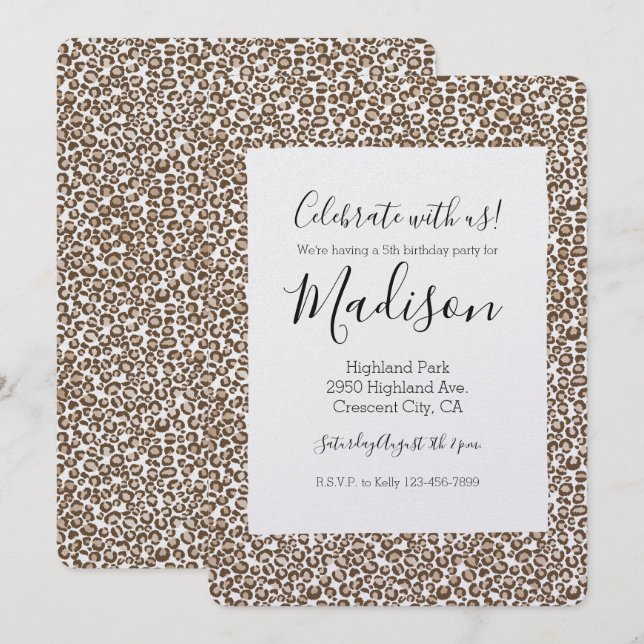 Invitation Chocolat Brown Empreinte de léopard Anniversaire (Devant / Derrière)