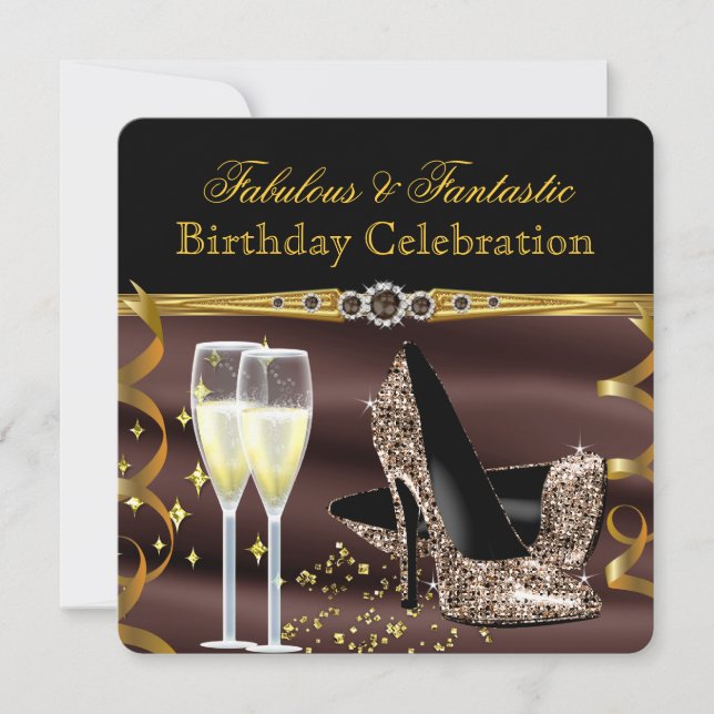 Invitation Chocolat Brown or Fabulous talons Anniversaire fêt (Devant)
