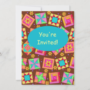 Invitation Chocolat Brown Patchwork Quilt Block Art
