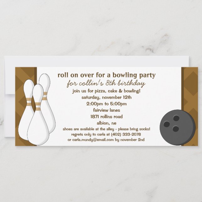 Invitation Chocolat Brown rouler sur Bowling Anniversaire (Devant)