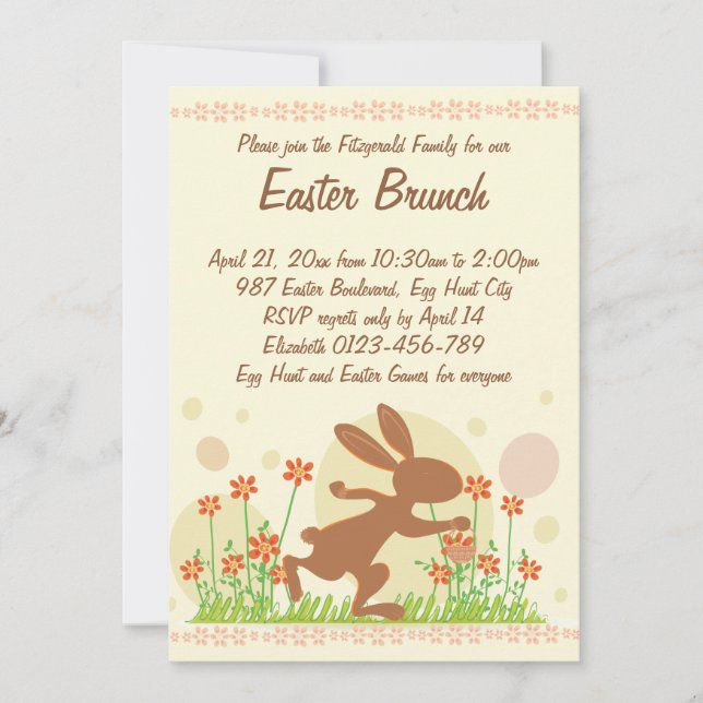Invitation Chocolat Bunny de Pâques avec fleurs Brunch de Pâq (Devant)