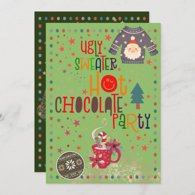 Invitation Chocolat chaud chaud Noël fête verte (Devant / Derrière)