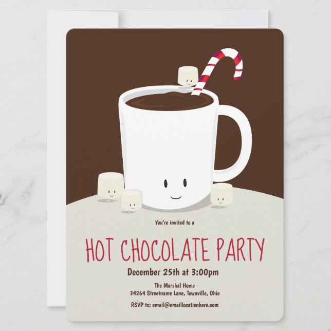 Invitation Chocolat chaud Coco chaud Brown Noël rouge (Devant)