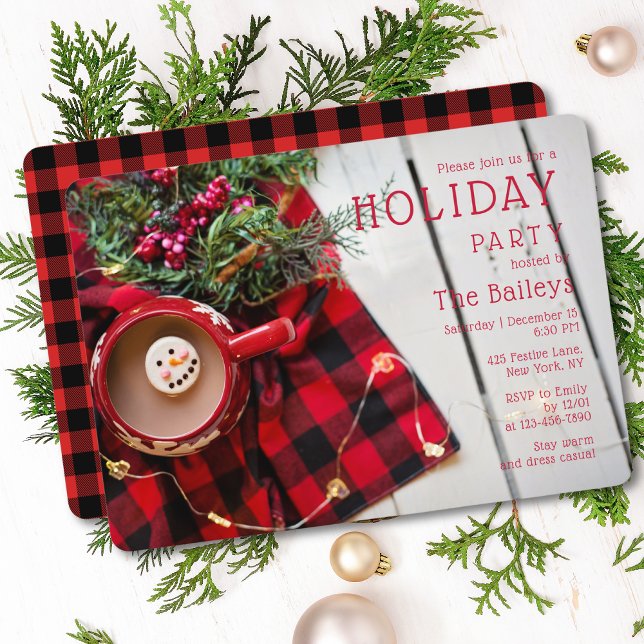 Invitation Chocolat chaud de la fête de vacances Red Plaid |  (Créateur téléchargé)