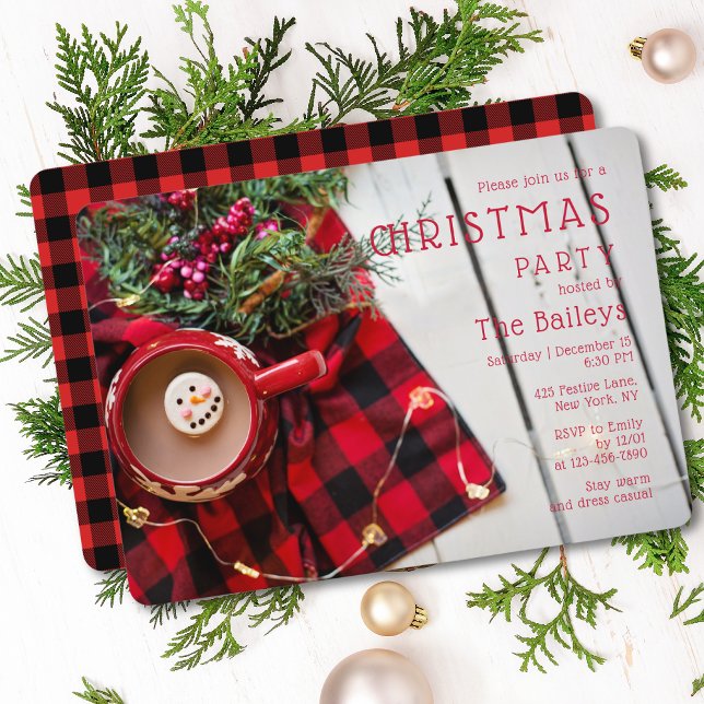 Invitation Chocolat chaud de la fête de vacances Red Plaid |  (Créateur téléchargé)
