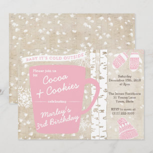 Invitation Chocolat chaud fête d'anniversaire d'hiver pour fi
