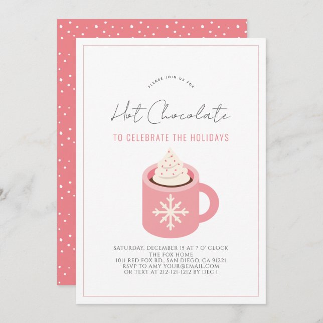 Invitation Chocolat chaud/Fête de Noël Rose Mug (Devant / Derrière)