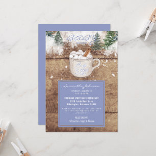 Invitation Chocolat chaud Rustique Baby C'est Froid Bleu Douc