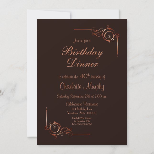 Invitation Chocolat Gold Floral Leaf Dîner de 40e anniversair (Devant)