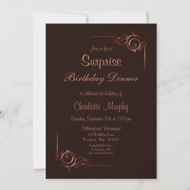 Invitation Chocolat Gold Floral Surprise Anniversaire Dîner (Devant)