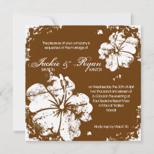 Invitation Chocolat Hibiscus Grunge Beach Wedding Brown