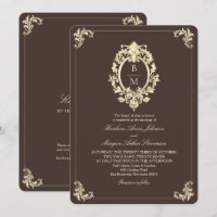 Chocolat Marron Or Baroque Monogramme QR Mariage