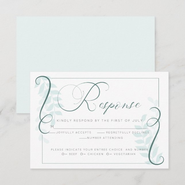 Invitation Choix de repas RSVP | Accents Jade Feuilles de Min (Devant / Derrière)