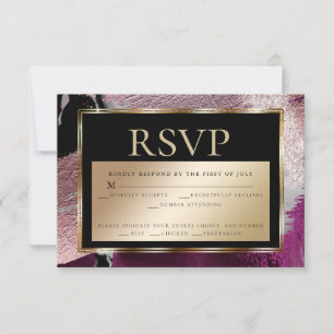 Invitation Choix de repas RSVP   Cassis métallique or Texture