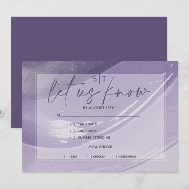 Invitation Choix moderne de repas de prune RSVP Aquarelle str (Devant / Derrière)