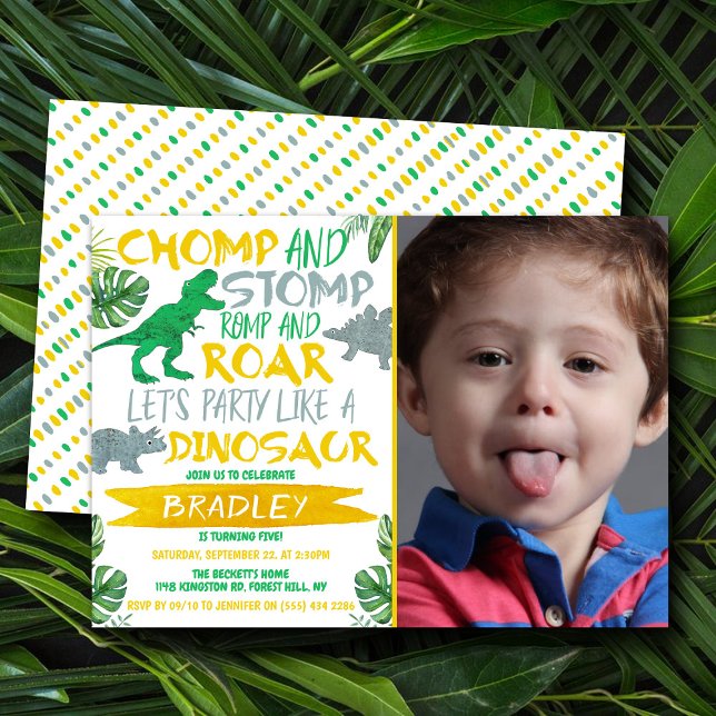 Invitation Chomp & Stomp ! Dinosaur à tout âge Anniversaire P (Créateur téléchargé)