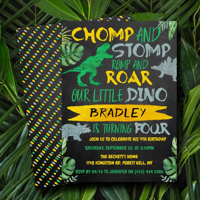 Invitation Chomp & Stomp ! Dinosaur Boys 4e anniversaire (Créateur téléchargé)