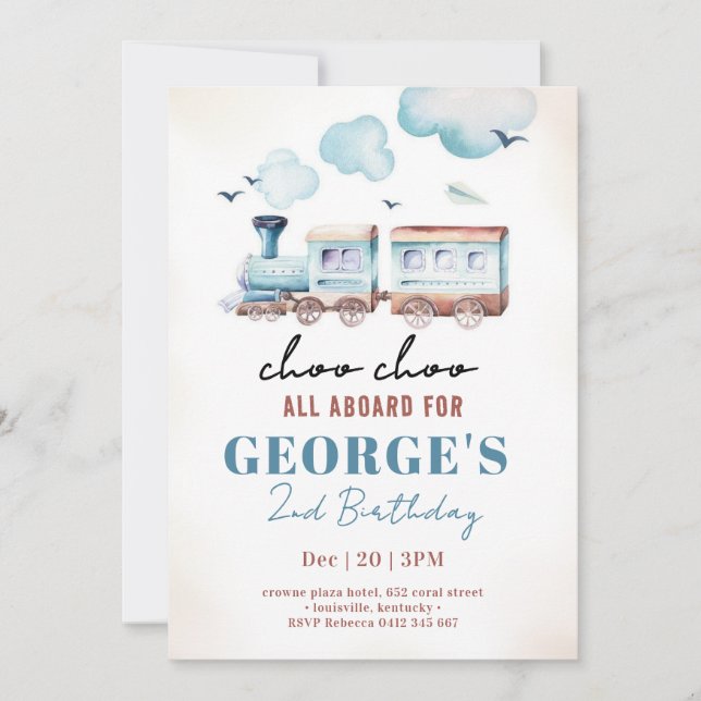 Invitation Choo Choo Train Transport Garçon Anniversaire (Devant)