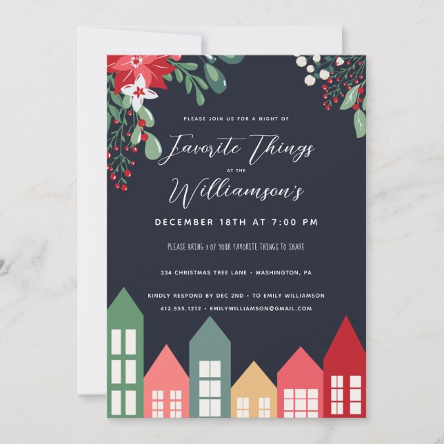 Invitation Choses préférées Aquarelle fête de Noël (Devant)