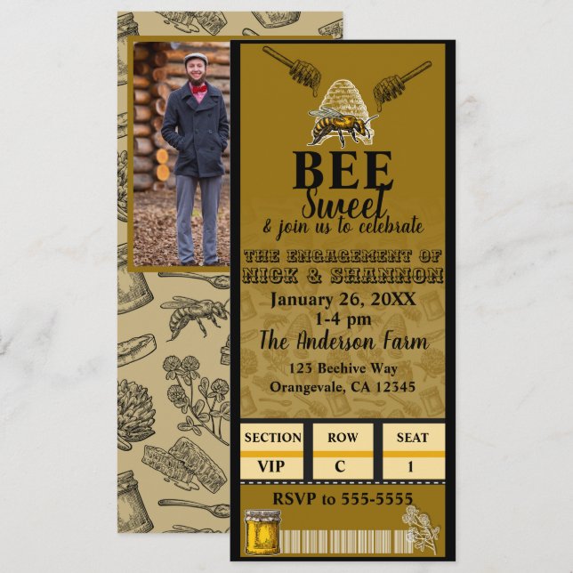Invitation Chou Bee Beehive Birthday Party Event Ticket (Devant / Derrière)