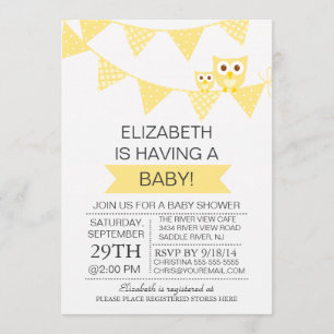 Invitation Chouette à lapin moderne Baby shower neutre selon