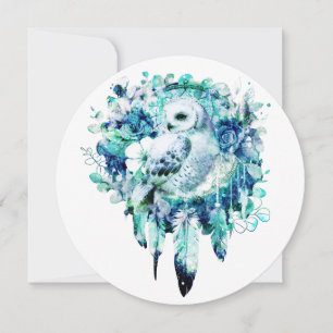 Invitation Chouette à neige Dreamcatcher Vert et bleu Turquoi