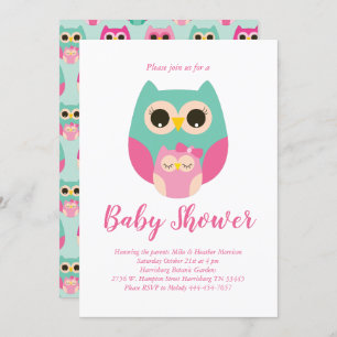 Invitation Chouette Bébé Douche Oiseau rose Fille