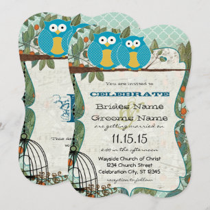 Invitation Chouette bleu romantique Épouse Mon meilleur ami M