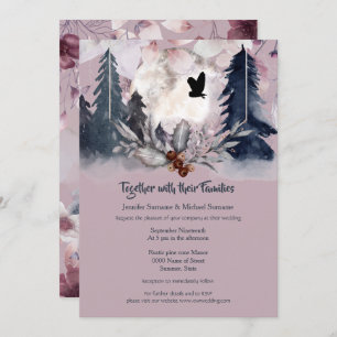 Invitation Chouette de la forêt de couleur rose sombre lune 