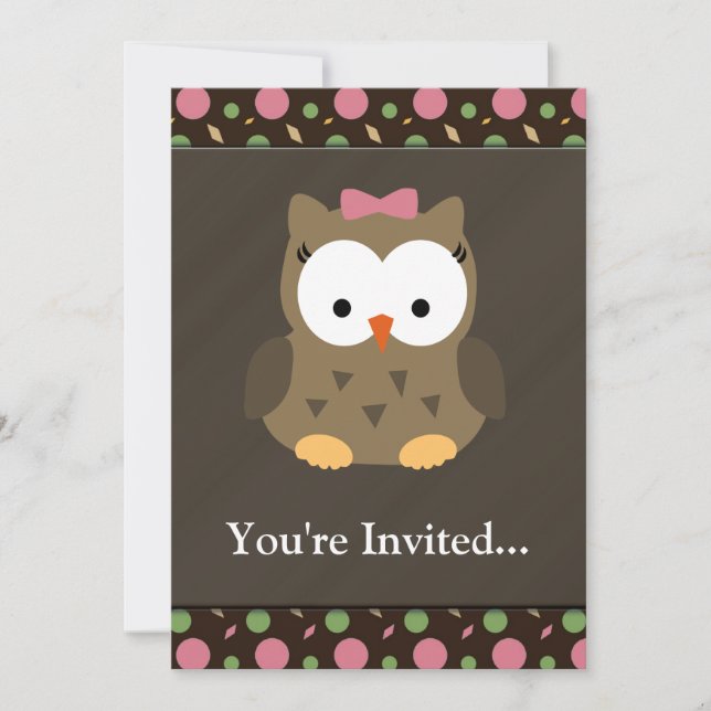 Invitation Chouette de petite fille mignonne avec son cou ros (Devant)